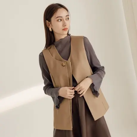 桔熊秋季通勤设计感西装马甲一粒扣背心外套女胖妹妹大码EA3554图片