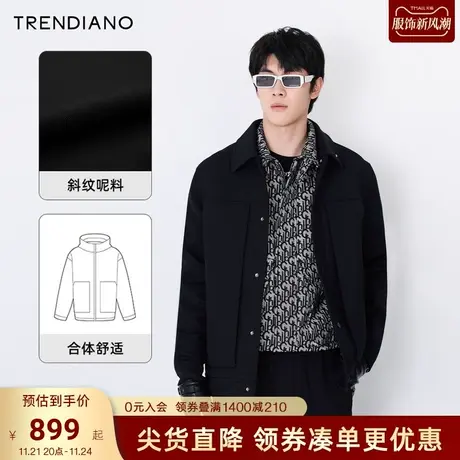 TRENDIANO解构设计翻领挺阔呢料外套男夹克2023秋季新款潮秋装商品大图