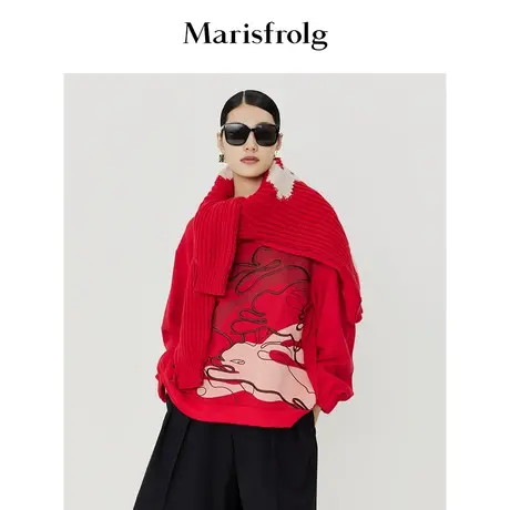 【云兔提花系列】玛丝菲尔女装春装新款红色兔子摇粒绒卫衣女商品大图