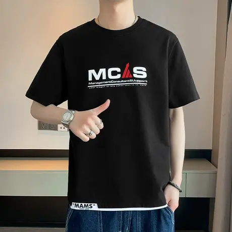 短袖男生夏季潮流宽松简约纯棉t恤上衣百搭ins潮牌美式重磅半截袖商品大图