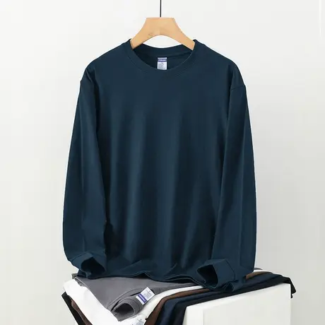 260g美式重磅纯棉长袖t恤男装圆领内搭打底衫纯色上衣服宽松体恤商品大图