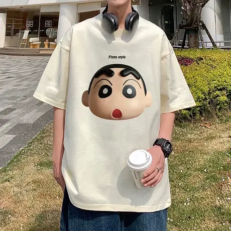 纯棉短袖t恤男夏季宽松潮牌ins情侣休闲半袖男生港风国潮上衣服薄图片