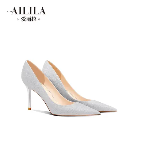爱丽拉水晶婚鞋女2025新款春季新娘主婚纱银色高跟鞋细跟日常可穿图片