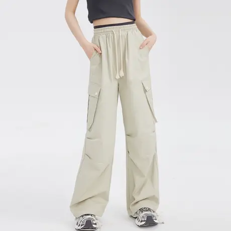 尔给降落伞裤抽绳束脚工装裤美式复古夏季阔腿裤女2023新款薄款图片