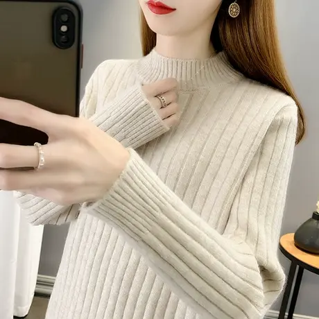 2023年秋冬新款半高领毛衣女宽松外穿加厚保暖打底衫女针织衫套头商品大图