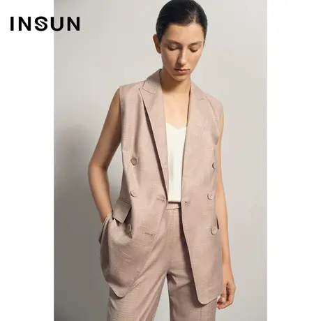 INSUN恩裳夏季挺括层次感粉色百搭马甲图片
