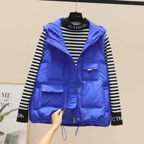 2023年秋冬新款韩版宽松时尚羽绒棉背心马甲冬季外套女士连帽马夹商品大图