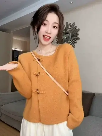 新中式简约气质毛衣外套女2023秋冬新款宽松显瘦时尚洋气开衫上衣商品大图