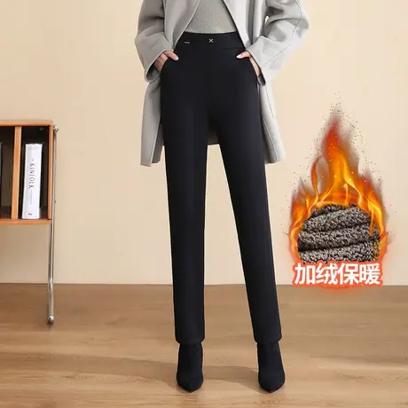 黑色加绒加厚小直筒裤女高腰显瘦休闲裤韩版长裤子秋冬季2023新款商品大图