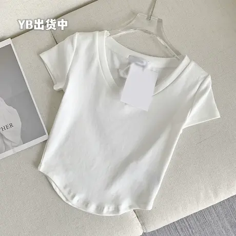 【氧气辣妹】白色内搭短款上衣女纯欲风辣妹V领短袖t恤商品大图