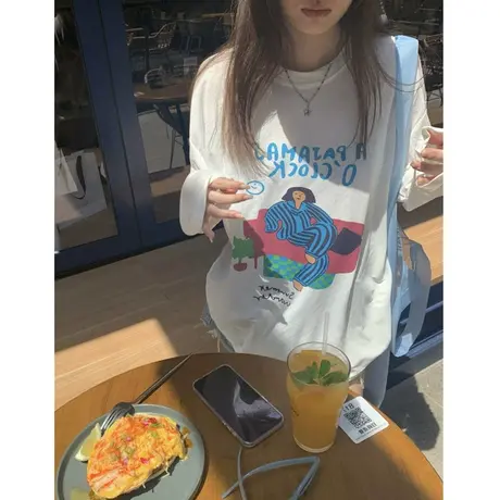 叠穿白色打底衫女内搭2024年秋装新款宽松洋气百搭长袖t恤女上衣商品大图