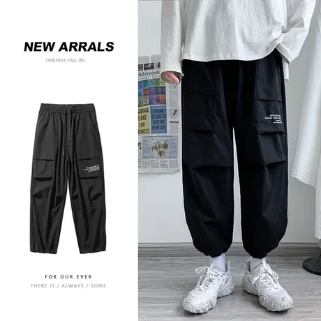 多兜工装裤子男夏季薄款潮牌ins胖子大码直筒宽松束脚九分休闲裤商品大图