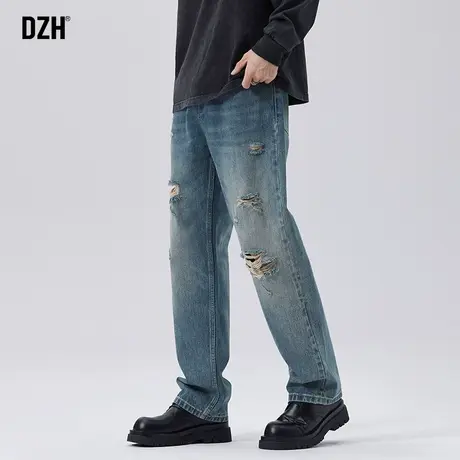 男士破洞直筒牛仔裤男款痞帅男裤子美式高街长裤2024新款秋季男裤商品大图