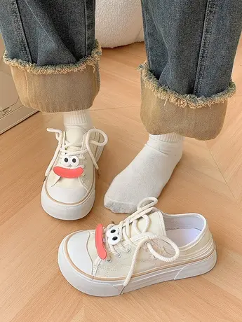 日系丑萌芒果头帆布鞋女2023年小众原创可爱运动小白鞋百搭板鞋潮商品大图