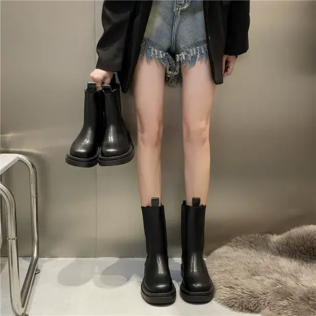 厚底烟筒靴马丁靴女英伦风2024秋冬新款中筒靴切尔西靴子炸街短靴图片