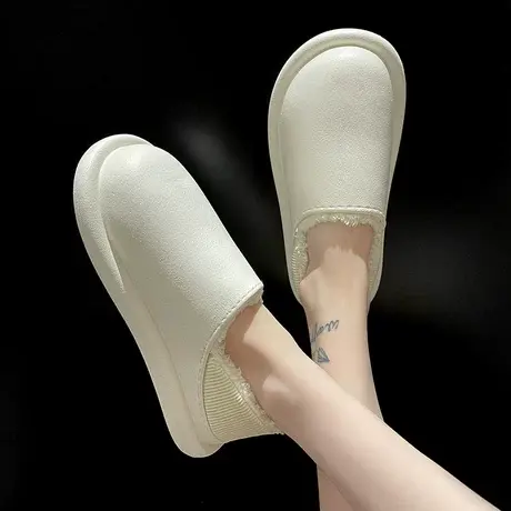 防水棉拖鞋女冬季外穿简约时尚包跟加绒保暖室内居家厚底防滑棉鞋商品大图