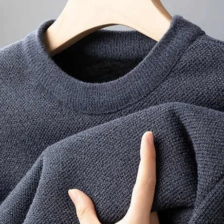 (一体绒)半高领毛衣男加厚加绒保暖上衣雪尼尔针织衫套头打底衫潮商品大图