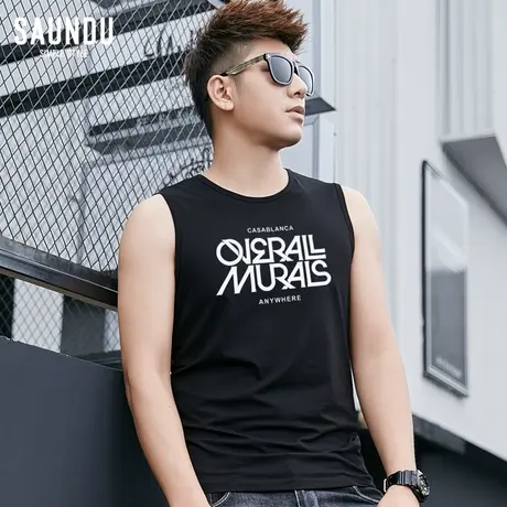 莫代尔背心男士修身型运动坎肩潮流坎袖男生蓝球宽肩夏季无袖t恤商品大图