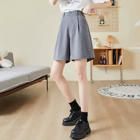 唐狮夏西装短裤女士休闲运动短裤直筒高腰垂感显瘦宽松潮ins百搭图片