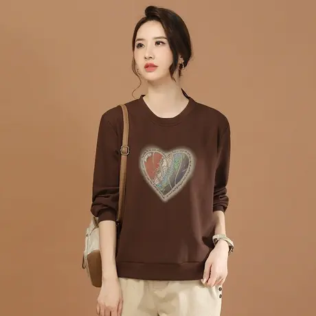 韩潮袭人圆领印花长袖卫衣女2024春新款正肩休闲打底衫T恤上衣图片