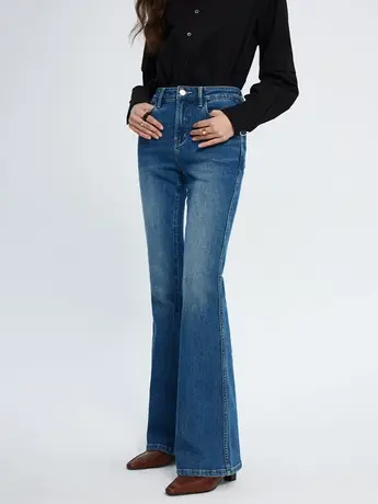 2024欧洲站春季新款牛仔喇叭裤水洗磨白高腰显瘦弹力包臀微辣长裤商品大图