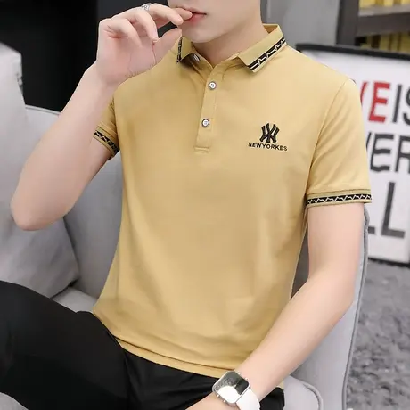 2022新款夏季短袖t恤男潮流翻领POLO衫男士纯棉体恤有领上衣服ins商品大图