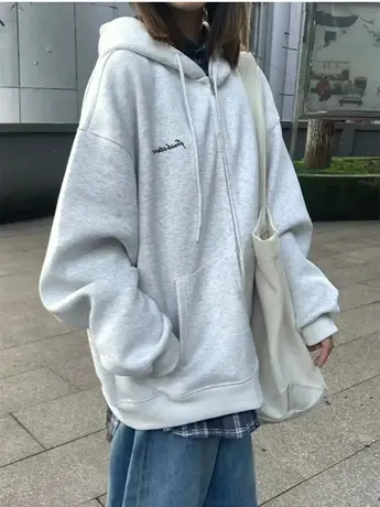 美式复古卫衣女秋冬季小个子高级感宽松连帽加绒加厚开衫拉链外套商品大图