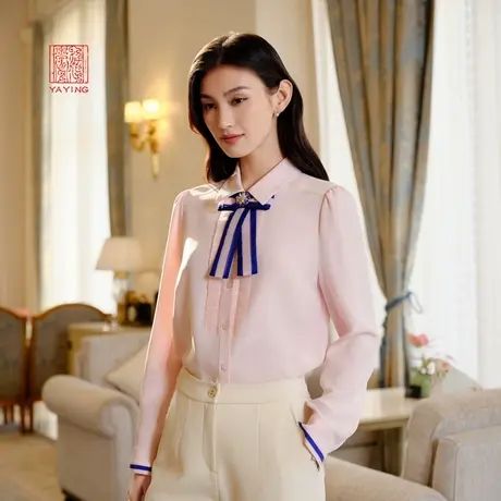 EP雅莹高端系列 手工钉珠弹力真丝蝴蝶结衬衫 2024早春新款2105A商品大图