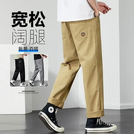 夏天卡其色男士垂感微喇叭休闲裤子夏季薄款痞帅工装阔腿夏款美式商品大图
