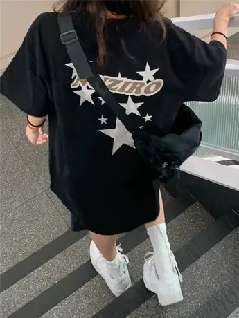 美式复古纯棉短袖t恤女夏宽松大码半袖设计感小众chic港味上衣服商品大图