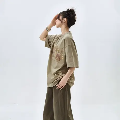 YEP美式复古潮牌印花短袖t恤女2024年夏季新款宽松情侣装半袖上衣商品大图