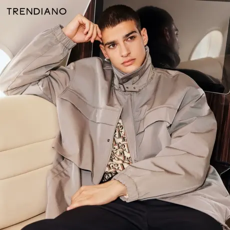 TRENDIANO潮牌官方秋冬男装时尚百搭束脚工装夹棉休闲短外套男士图片