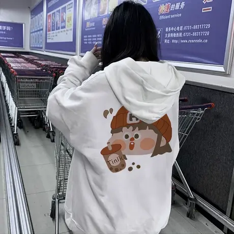 连帽卫衣女oversize外套春秋薄款宽松慵懒风复古美式上衣ins超火商品大图