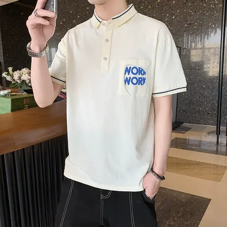 港风青少年学生翻领Polo衫男韩版潮流夏季休闲潮牌短袖T恤男装ins商品大图