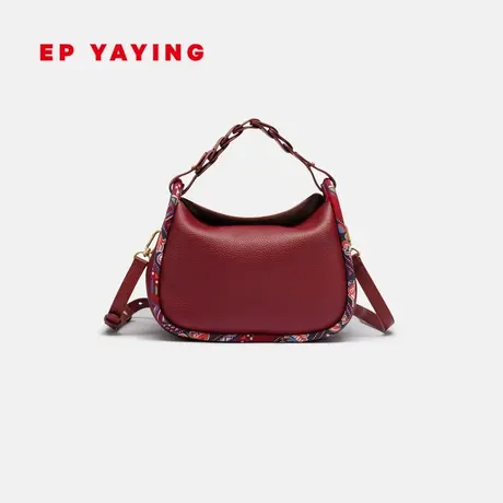 EP雅莹国风女包 红色编织拼接斜挎包大容量通勤软包商场同款B102A商品大图