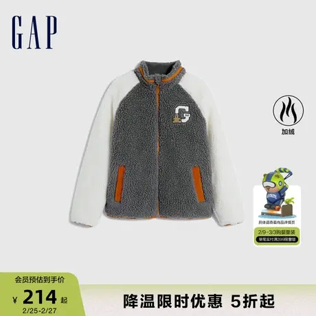 Gap男童冬季LOGO仿羊羔绒短外套儿童装加厚合身运动夹克786490商品大图