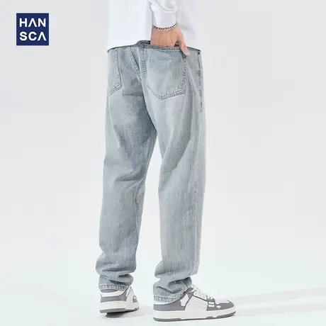 汉斯卡牛仔裤男2022春季新款潮牌宽松直筒阔腿休闲垂坠感拖地裤子商品大图