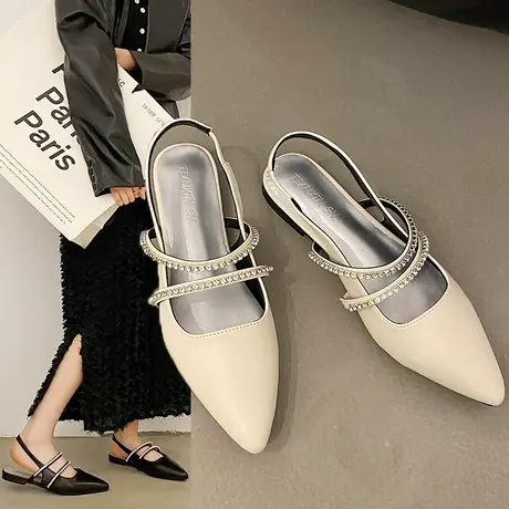 包头凉鞋女夏季2024新款百搭平底尖头一字带气质法式绝美小跟鞋子商品大图