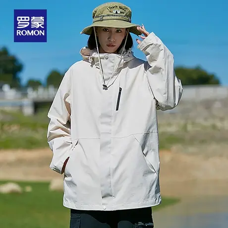 【可拆卸帽】罗蒙情侣户外冲锋夹克衣服2024春季新款登山服外套女商品大图