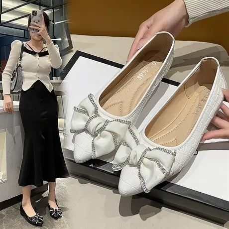 平底单鞋女2024新款晚晚鞋春秋尖头软底仙女鞋子浅口豆豆鞋奶奶鞋商品大图