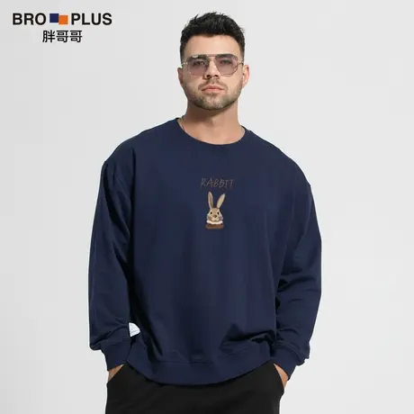 胖哥哥男士卫衣加肥加大宽松胖潮卫衣男大码兔子圆领打底衫秋季款图片