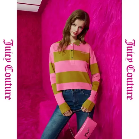 Juicy Couture橘滋跳跃节拍绣花宽条女式针织衫商品大图