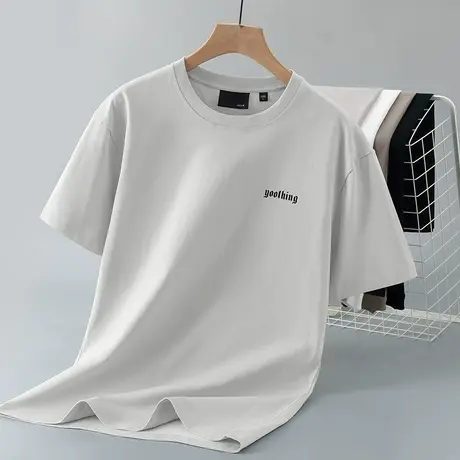 250g重磅纯棉短袖t恤男宽松圆领上衣服潮牌字母印花半袖全棉体恤商品大图