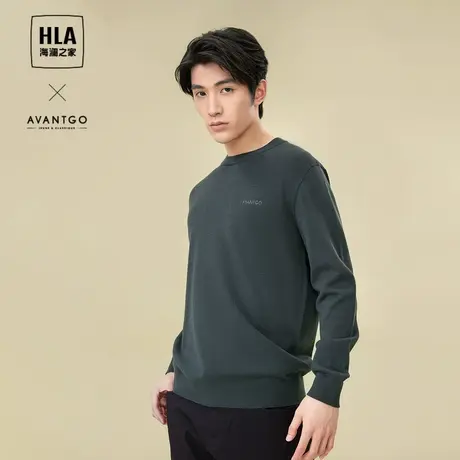 HLA/海澜之家轻商务经典系列长袖针织衫23秋冬圆领含羊毛套头衫男商品大图