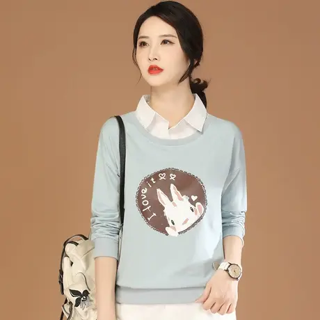 韩潮袭人长袖假两件卡通印花卫衣女2023秋季新品显瘦休闲百搭上衣商品大图
