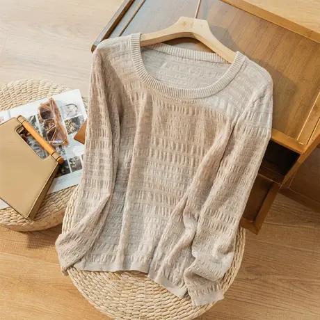 羊毛套头针织衫女春秋文艺复古软糯毛衣打底休闲上衣2022秋季新款商品大图