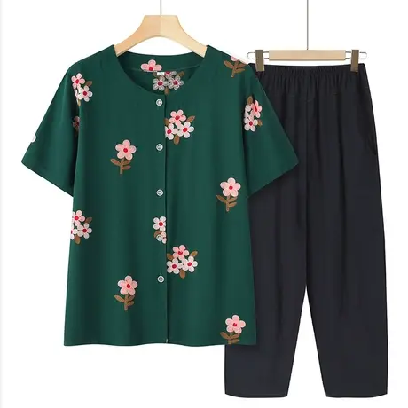 妈妈短袖夏装开衫上衣宽松中老年人女装大码衬衫棉绸套装奶奶衣服商品大图