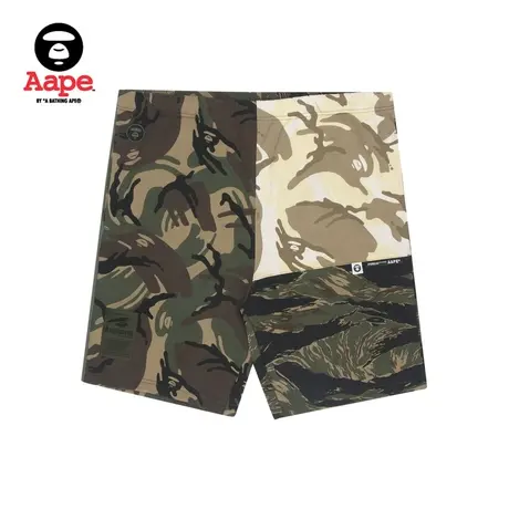 Aape旗舰店男装春夏潮流多色迷彩拼接印花松紧潮流短裤6858XAI商品大图