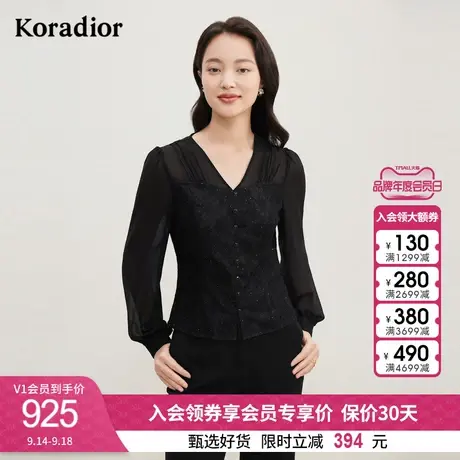 珂莱蒂尔新款黑色蕾丝衬衫上衣女拼接设计感小众衬衣收腰通勤显瘦图片