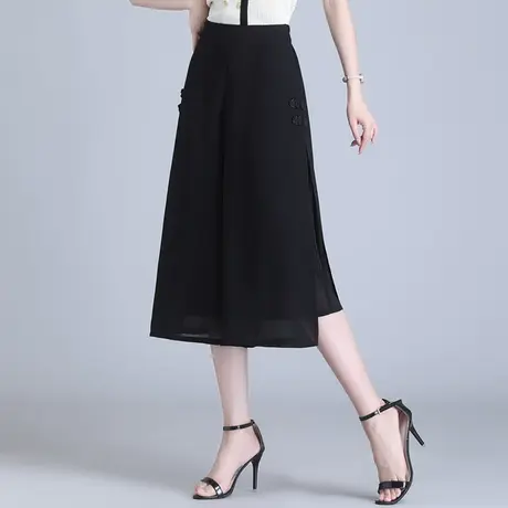 雪纺七分裤女夏季2023新款宽松开叉阔腿裤薄款裙裤大码显瘦休闲裤图片